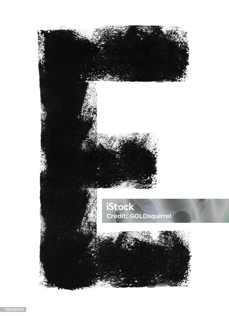 Big Letter E Hand Painted By Paint Roller And Thick Black Acrylic Paint  Abstract Vector Illustration With Unique Natural Details Four Single Wide  Straight Lines With Visible Uneven Irregular Dirty Bad Printed