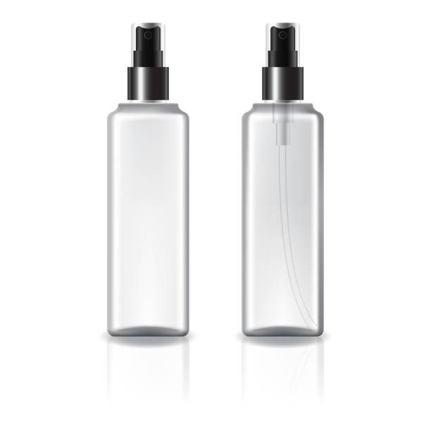 istock white and clear square cosmetic bottle with black spray head for beauty or healthy product. 1287041279