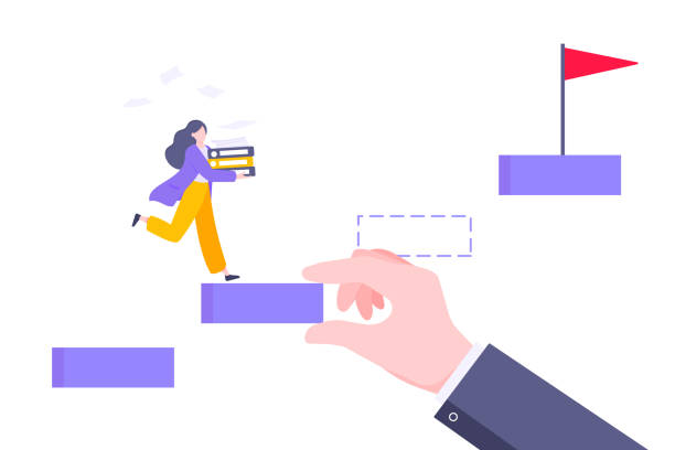 istock Business mentor helps to improve career and holding stairs steps vector illustration. 1287042418