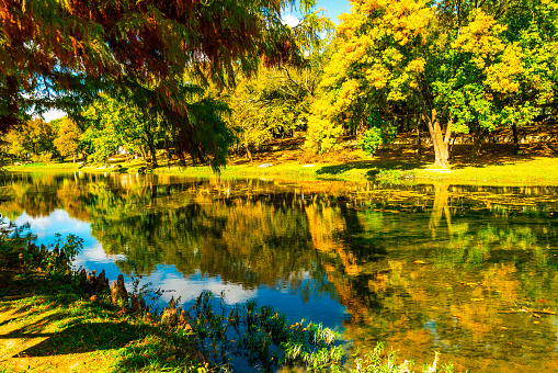 Fall Autumn Landscape - Outside of Austin , Texas , USA Fall Landscape River Reflections with Fall Foliage