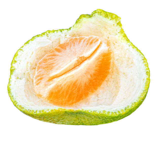 istock Tangerine fruit  (clementine, mandarines) slices with peel   isolated on white background. Top view. Flat lay