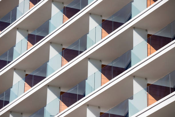 balconies in modern apartment building - concrete building imagens e fotografias de stock