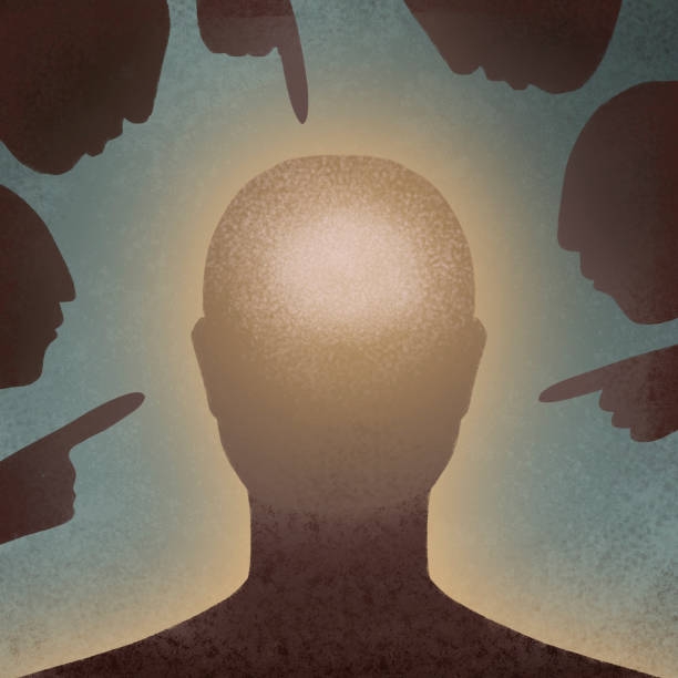 istock illustration. A person in society. Uniqueness, extraordinary, standing out from the crowd. Condemnation of society, or delight, admiration for the leader. 1287051975