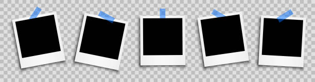установите пустую фоторамку, фоторамку коллекции. фоторамки, закрепленные клейкой лентой на прозрачном фоне - стоковой вектор - picture frame stock illustrations