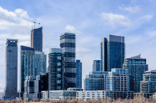 Modern residential condo developments in Toronto, Canada. Toronto, Canada - March 17, 2019: Modern residential condominium tower developments in Etobicoke, in the west end of the city. etobicoke stock pictures, royalty-free photos & images