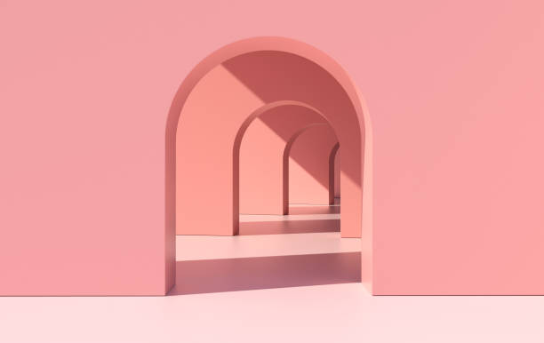 istock 3d rendering. Arch hallway simple geometric background, architectural corridor, portal, arch columns inside empty wall. Modern minimal concept 1287055802