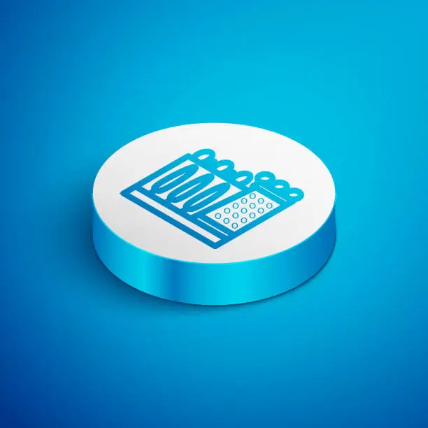 Vector illustration of Isometric line Salvador Dali museum in Figueres, Spain icon isolated on blue background. White circle button. Vector