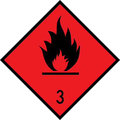 Dangerous goods placards class 3. Flammable liquids sign. Red on black. Accident warning signs.