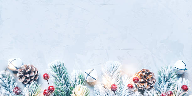 istock Christmas background of snow-covered branches with berries. 1287060841
