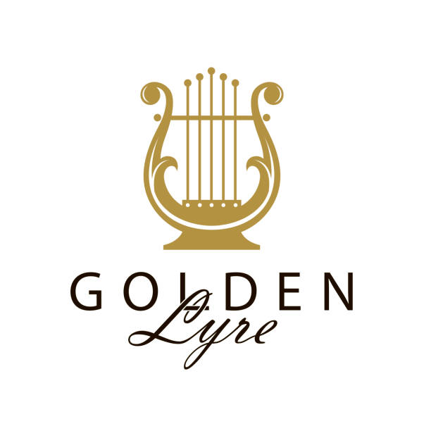 ancient lyre icon golden ancient lyre icon isolated on white background conservatory education building stock illustrations