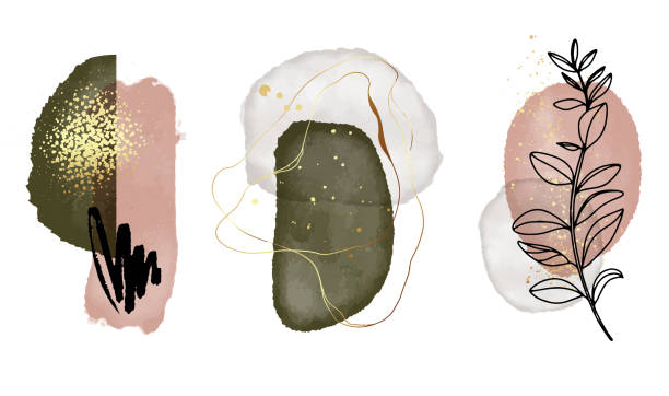 istock Abstract art watercolor minimalist print, blob frame shapes minimal artwor. Perfect for custom house design, nordic stabile shape design, contemporary graphic icon, modern collage with gold. Vector 1287061089