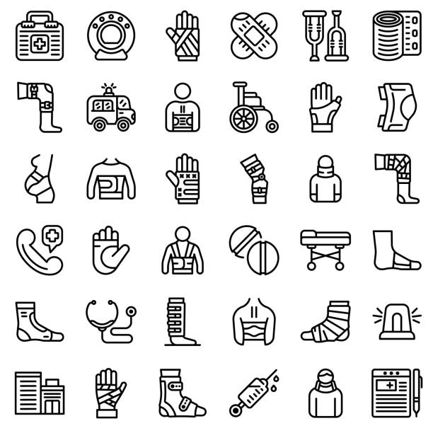 ilustrações de stock, clip art, desenhos animados e ícones de bandage icons set, outline style - bandage wound first aid gauze