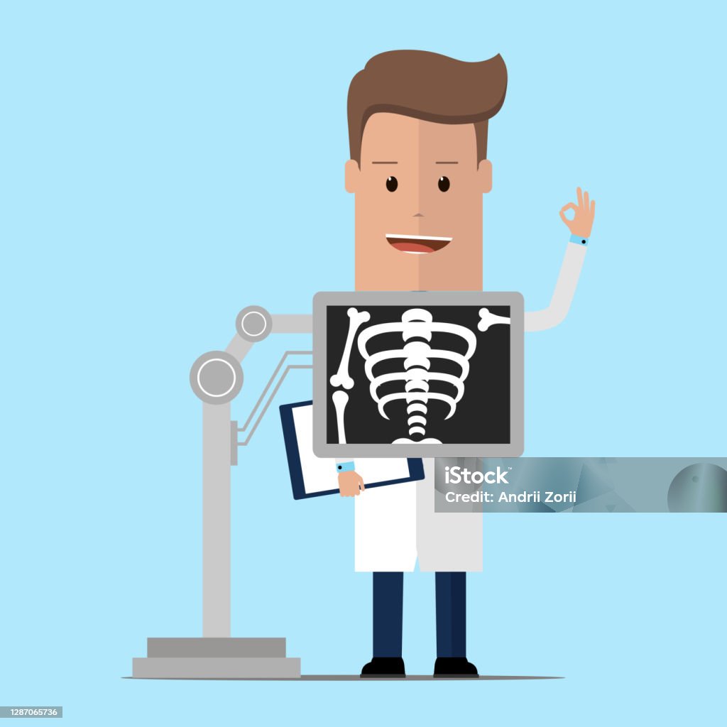 Roentgenologist doctor during chest x ray procedure.  Vector illustration Adult stock vector