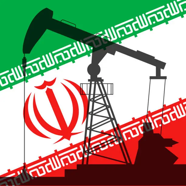 Vector illustration of Oil pump on background of flag of Iran. Vector illustration3.eps