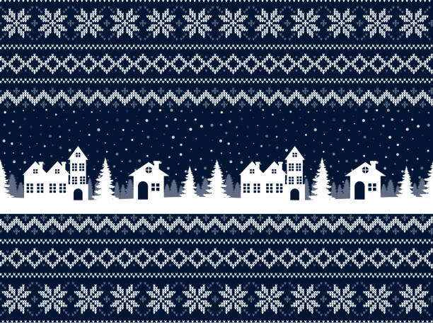 ilustrações de stock, clip art, desenhos animados e ícones de knitted christmas and new year pattern. wool knitting sweater design. wallpaper wrapping paper textile print. - ugly sweater