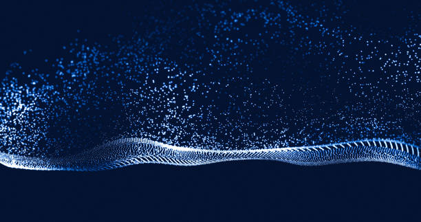 istock Data technology abstract futuristic illustration. Low poly shape with connecting dots on dark background. 3D rendering. Big data visualization. Wave of particles. Futuristic blue dots background 1287070379