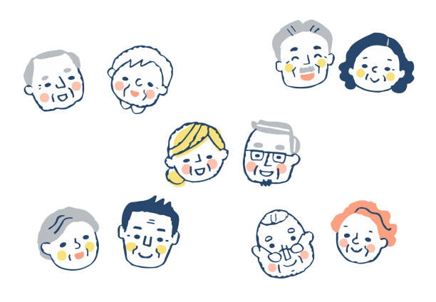 5 versions of a smiling old couple Elderly, couples, welfare, smiles, men, women old man smiling stock illustrations