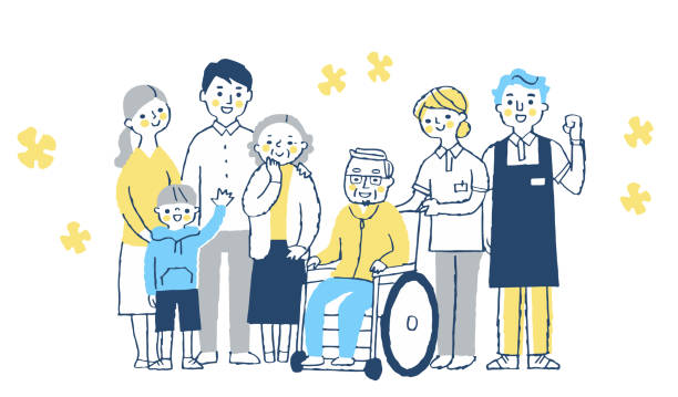 zgromadzenie personelu rodzinnego i opieki długoterminowej - multi generation family obrazy stock illustrations