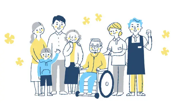 Vector illustration of A gathering of family and long-term care staff
