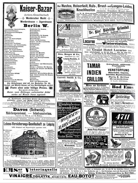 Ads from 1892 Illustration from 19th century. old newspaper stock illustrations