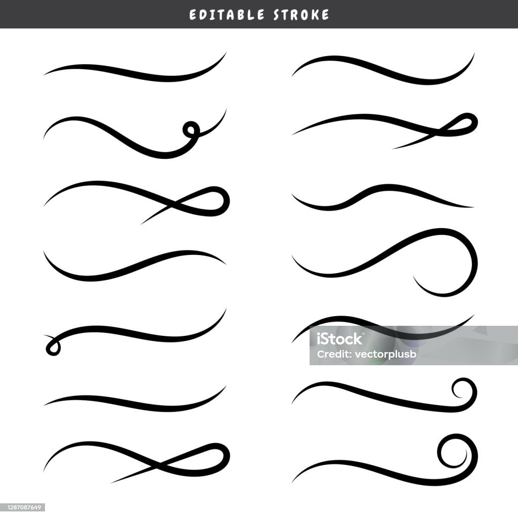 Set of swirling lines and calligraphic elements. Vector flat illustrations. Doodled dividers. Set of swirling lines and calligraphic elements. Vector flat illustrations. Doodled dividers. Decorative black elements for calligraphic design. Curve stock vector