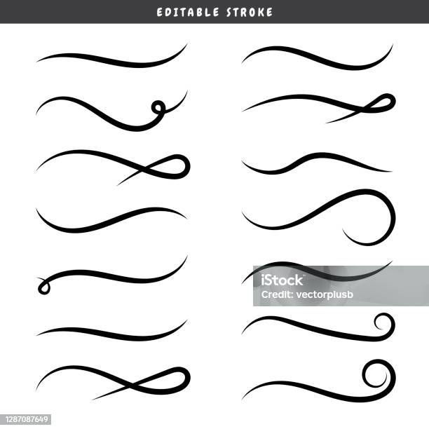 Set Of Swirling Lines And Calligraphic Elements Vector Flat Illustrations Doodled Dividers Stock Illustration - Download Image Now