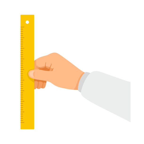 рука со знаком вектора линейки - inch centimeter length shape stock illustrations
