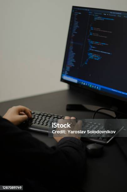 Programmer Working On Computer From Home Stock Photo - Download Image ...