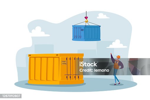 istock Male Worker in Seaport. Freight Forwarder Working on Container Terminal Harbor. Engineer Loading Containers at Port 1287092807