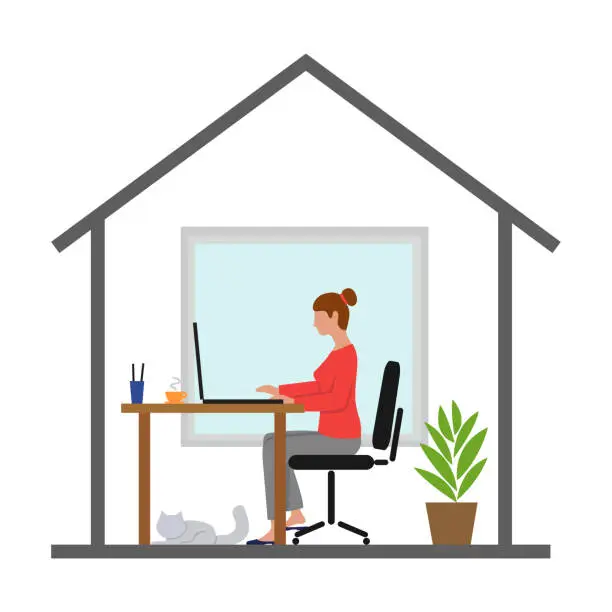 Vector illustration of Woman working from home