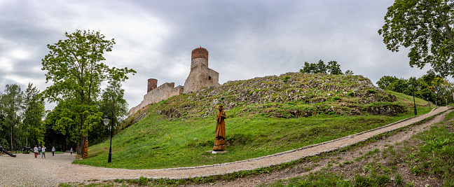 CHECINY, POLAND - SEPTEMBER 06, 2020: Medieval stone fortress in Swietokrzyskie mountains.