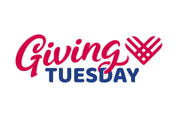 Giving Tuesday banner design Giving Tuesday, global day of charitable giving. Text lettering with hashtag heart. Charity campaign banner design, vector illustration. giving tuesday stock illustrations