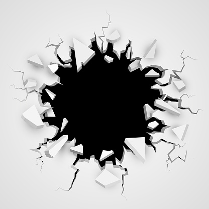 Cracked hole with space for text. Vector 3D illustration.