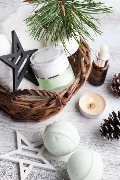 istock Beauty product in basket in Christmas SPA composition 1287102684