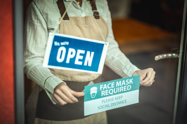 istock Open sign and safety notice 1287105391