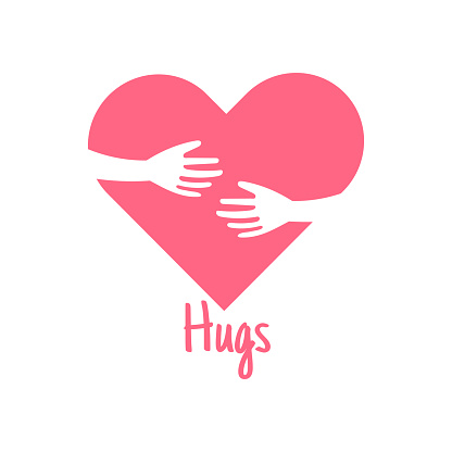 Hug yourself logo.Love yourself logo.Love and Heart Care logo.Heart shape and healthcare and medical concept.Vector illustration.