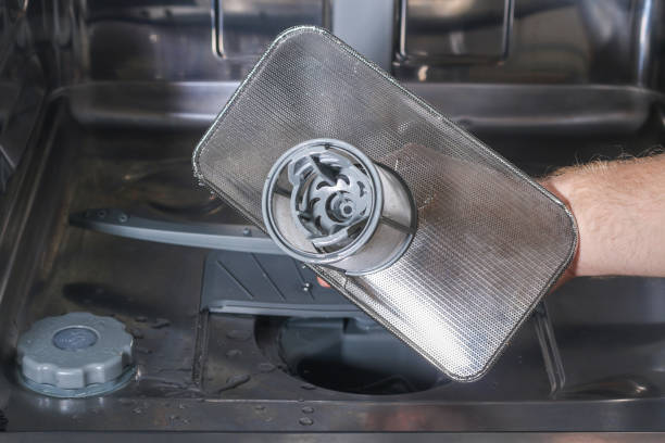 istock Man unscrews the filter for cleaning in dishwasher. 1287113204