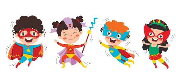 Little Funny Cartoon Superheroes Posing Stock Illustration - Download Image  Now - Child, Costume, Fighting - iStock