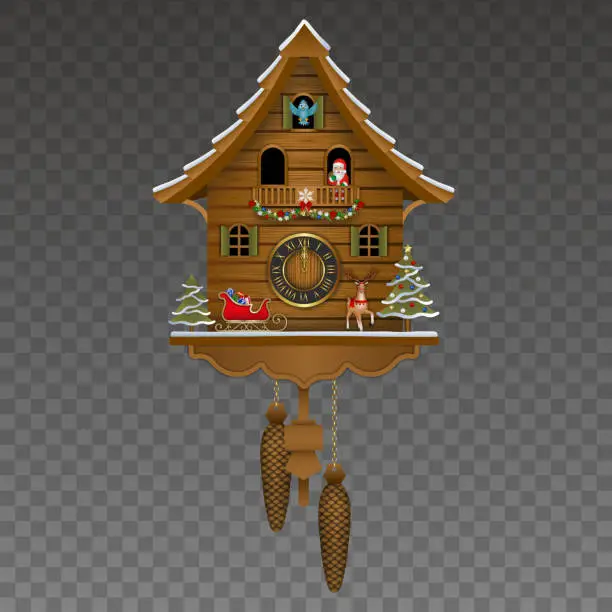 Vector illustration of isolated wooden christmas cuckoo clock