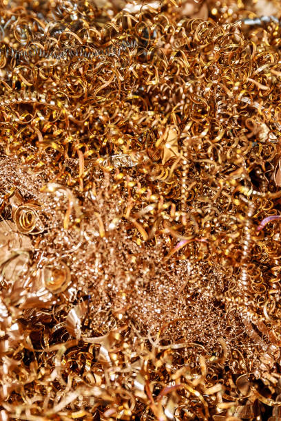 istock Copper shavings. Copper processing on CNC machines in production. 1287116627