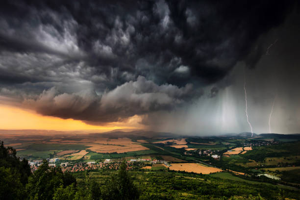 istock Powerful Thunderstorm in Bulgarian plains at sunset 1287120886