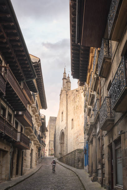 istock Streets of tipical Basque town at sunset 1287121281