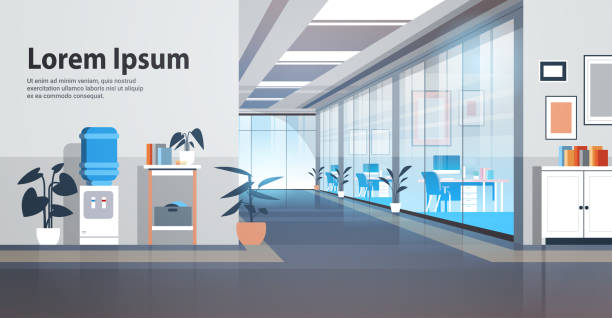 ilustrações de stock, clip art, desenhos animados e ícones de empty coworking area no people open space modern office interior horizontal - modern office