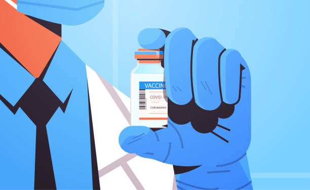 醫生拿著瓶瓶的科維德-19疫苗注射免疫免疫抗冠狀病毒病 - 注射疫苗 插圖 幅插畫檔、美工圖案、卡通及圖標