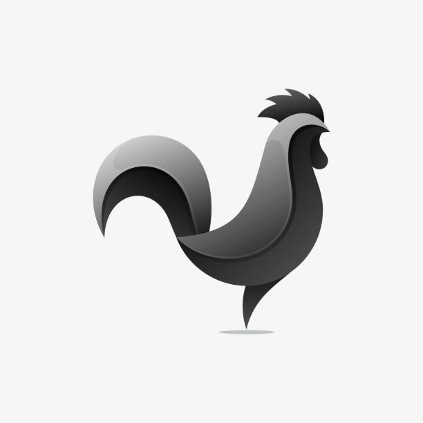 ilustraciones, imágenes clip art, dibujos animados e iconos de stock de ilustración vectorial rooster degradado colorido estilo. - cockerel chicken farm bird