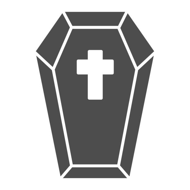 Coffin with cross solid icon, halloween concept, preparing dead for funeral sign on white background, dracula bed icon in glyph style for mobile concept and web design. Vector graphics. Coffin with cross solid icon, halloween concept, preparing dead for funeral sign on white background, dracula bed icon in glyph style for mobile concept and web design. Vector graphics funeral home logo stock illustrations