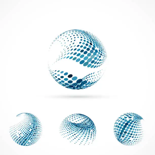 Vector illustration of Half Tone blue dots sphere icon collection