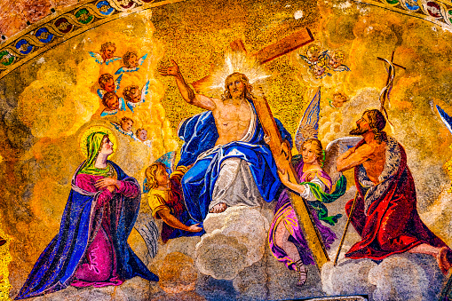 Jesus Christ Resurrection Mosaic Facade Outside Saint Mark's Cathedral Basilica Venice Italy
