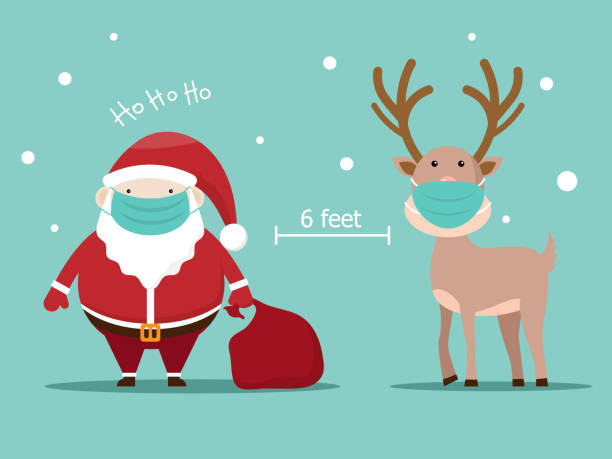istock santa claus and reindeer with surgical mask covid-19 social distancing concept 1287146889