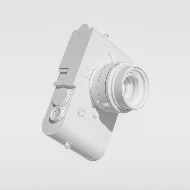 Abstract Image of White Painted Camera, Falling, Floating, Suspended, Isolated Against White